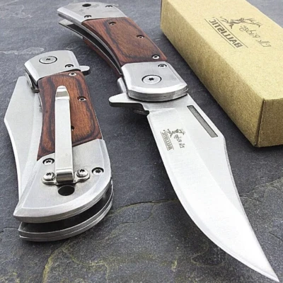 Navaja de Bolsillo Plegable con Mango de Madera Asistida por Muelle 8.5" - Image 1 of 4