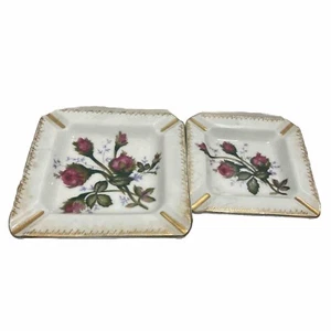 Made In Japan Vintage Gold Accent Floral Ashtrays Set Of 2 Pre-owned Condition - Picture 1 of 14
