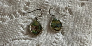 Vintage Silver Abalone Teardrop Dangle Earrings Pierced - Picture 1 of 3