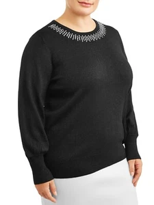 Terra & Sky schwarzer Ruß Damen verzierter Pullover Sweater Größe 4X (28W-30W) neu mit Etikett - Bild 1 von 6