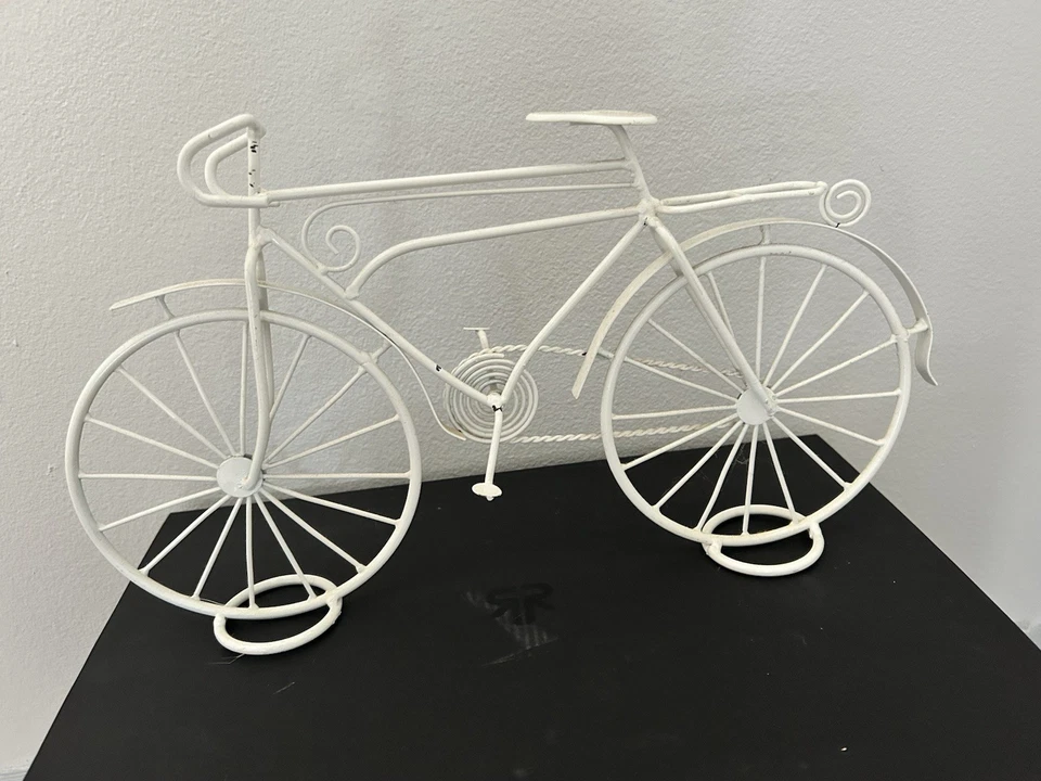 White Wrought Iron Bicycle Table Top Sculpture - Image 1 of 3