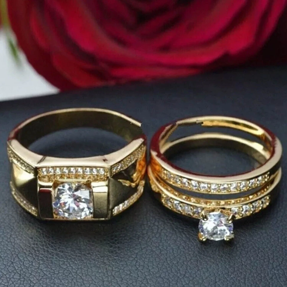 Set di anelli trio con fede nuziale con diamanti creati in laboratorio... - Immagine 1 di 4