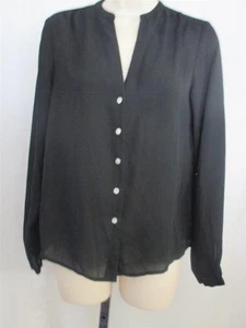 Women XS  A New Day Black Poly Crepe Blouse Button Front Loose Fit Long Sleeve  - Picture 1 of 4