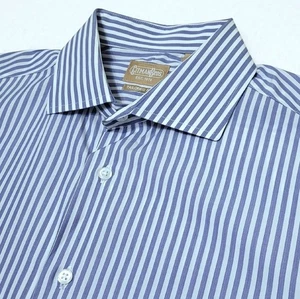 GITMAN BROS. 16½-32 White Blue Striped Men's Long Sleeve Dress Shirt - Picture 1 of 8