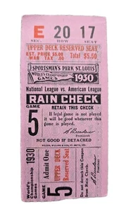 1930 World Series Ticket Game 5 National League Vs American League - Picture 1 of 4