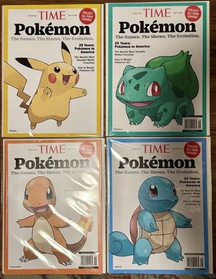 Time Magazine 2024 Pokémon Set Of 4 Charmander, Squirtle, Pikachu, Bulbasaur - Image 1 of 4