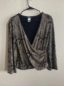 Vintage MSK Langarm schimmernde Crossover Bluse Made In USA - Bild 1 von 12