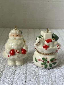 Lenox Christmas Holly Berry Santa Claus Bag Toys Ornament Salt Pepper Shaker Set - Picture 1 of 6