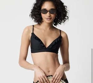 J Crew Factory Bikini Top Black With Ruffle Sz Large New With Tag Swimwear - Picture 1 of 5