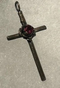 Ciondolo croce floreale rosa argento sterling 925 vintage - Foto 1 di 3