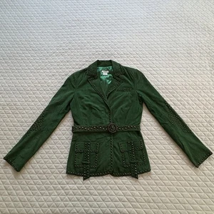 Giacca in pelle scamosciata da donna rara Vintage Cache Kelly verde borchiato taglia 2 Punk - Foto 1 di 17