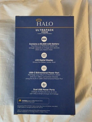 Halo Ultrapack 便携式 20000mAh 电池 移动电源 带数字显示屏 — 第 1/3 张图片