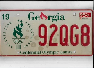 GEORGIA 1995 license plate "92QG8" ***ATLANTA CENTENNIAL OLYMPICS*** - Picture 1 of 1