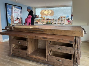 Isola cucina piano Snack estraibile AMBURGO INDUSTRIAL legno massello SU MISURA - Foto 1 di 6