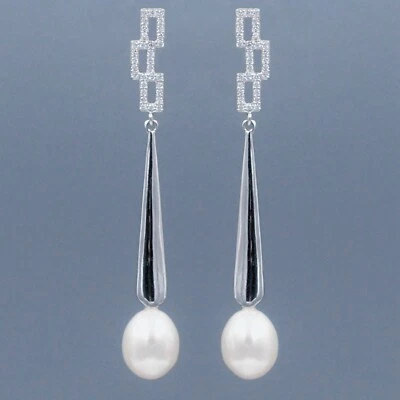 Freshwater Pearl Dangle Earrings Sterling Silver Elegant Women Jewelry  Gift 447 - Image 1 of 4