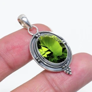 Peridot Gemstone Cross Pendant 925 Sterling Silver Handmade Pendant Size 1" - Picture 1 of 4
