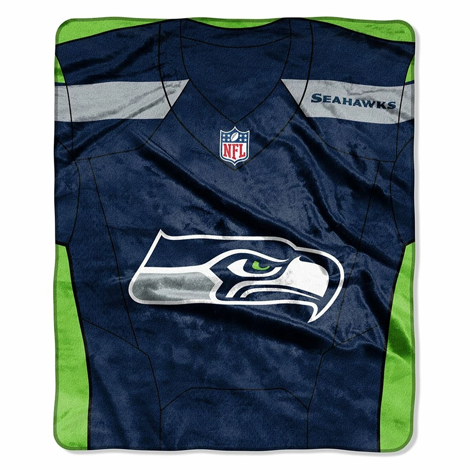 NFL Seattle Seahawks Royal Peluche Raschel 50" x 60" Manta Estilo Jersey Foto 1 de 1