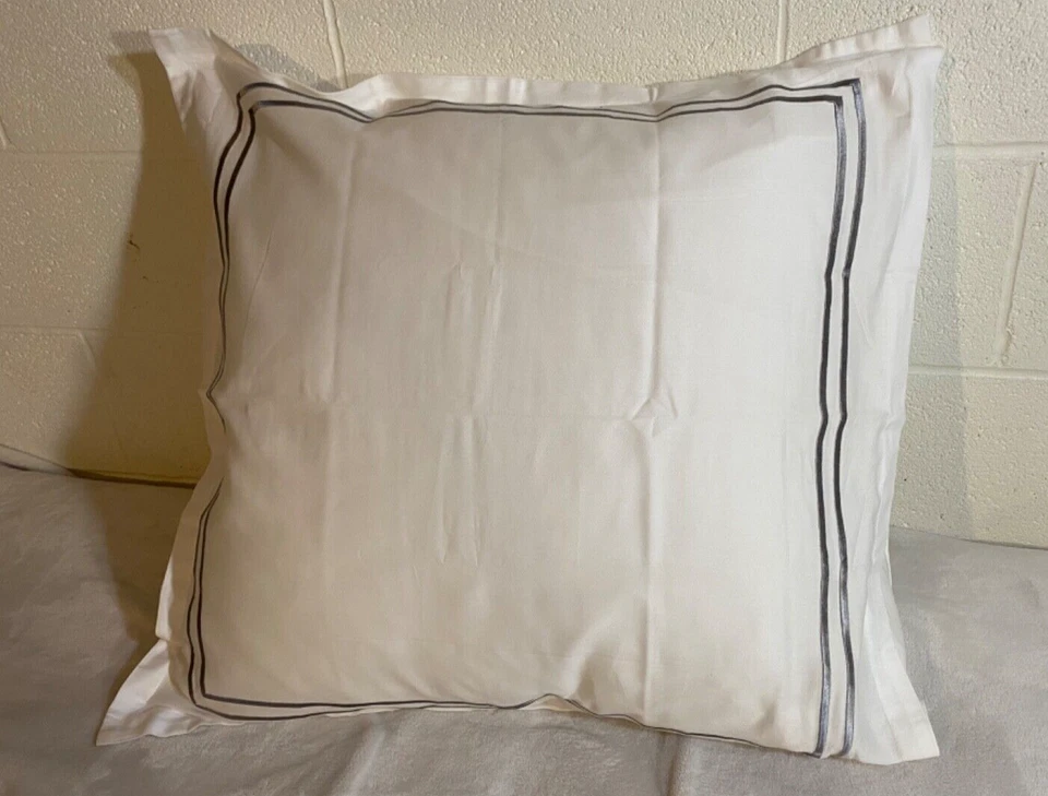 WAMSUTA White Silver Embroidered Edge 1 Euro Pillow Shams 100% Cotton - Image 1 of 4