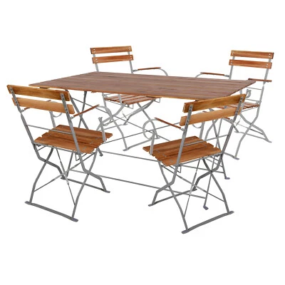 Biergarten Set Klapptisch + 4 Klappstühle mit Armlehne Bistroset Stahl 120x60cm - Bild 1 von 3