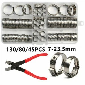 130/80PCS Hose Clamp Assorted Stainless Steel Ear Cinch Rings Crimp Pinch Set - Bild 1 von 22