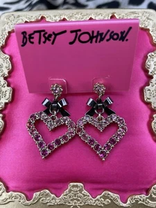 Betsey Johnson Perfectly Pave Fuchsia Light Pink Crystal Heart Ombre Earrings - Picture 1 of 2