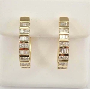 3Ct Baguette Cut Lab-Created Diamond 14k Yellow Gold Finish Huggie Hoop Earrings - Picture 1 of 4