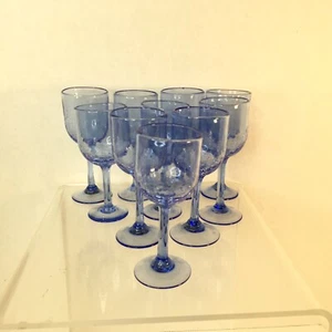 Precioso Lote de 10 Vasos Cordiales/Disparo Azul Crackle Soplados a Mano Vidrio Artístico - Imagen 1 de 8