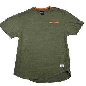 Akademiks Shirt Mens 3XL Green Pocket Crew Neck Orange Trim Short Sleeve Casual - Picture 1 of 12