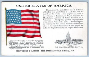 1910 Strawbridge & Clothier bandera americana censo fiesta postal internacional - Imagen 1 de 2