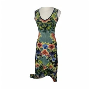 Women’s Small Floral Dress Snap Green and Black Open Back Sleeveless - Picture 1 of 6