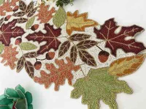 Handmade table runner, maple leaf bead runner, 13x36inch, multicolour - Picture 1 of 5
