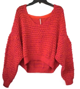 Free People Coconut V-neck Small NWT Dragonfruit Long Sleeve Loose Fit Sweater - Picture 1 of 4