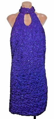 Vestido formal de graduación de colección años 90 Steppin' Out púrpura arrugado lentejuelas cuello enjaulado 7 Foto 1 de 4