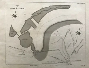 1812 Antique Map; Plan of Dover Harbour, Kent by John Farey - Picture 1 of 3