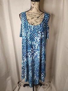 Mynt 1792 Blue & White Cold Shoulder Dress Women's Size 2X - Picture 1 of 9
