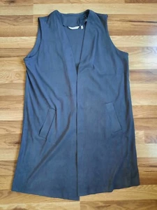 Soft Surroundings Soft Touch Vest Microsuede Split Back Long Vest Sz L 2AB61 - Picture 1 of 9