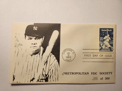 FDC Babe Ruth Metropolitan Society MLB New York Yankees D-841 1983 - Image 1 of 4