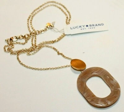 Lucky Brand项链镀金树脂椭圆形吊坠链接长款女式  — 第 1/2 张图片