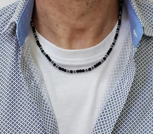 Collana in pietra lavica e ematite,collana da uomo regolabile con pietre da 4 mm - Bild 1 von 9