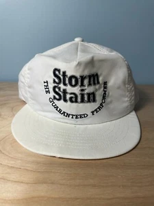VTG 80s Storm Stain Trucker Hat Cap USA White Nylon Cotton Blend Canvas - Picture 1 of 6