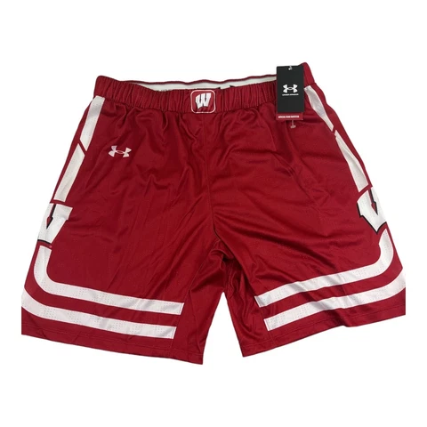 Under Armour Wisconsin Badger Basketball Men's Shorts Red White Size XL New Cover