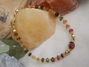 Zierliches Turmalin, Citrin, Rhodolith Armband, 18,5 cm, 925 Silber/vg - Bild 1 von 4