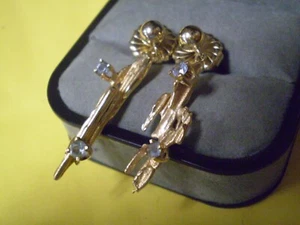 Pair of 14K Yellow Gold Ladies Blue Topaz Dangle Earrings w/Backs 4.6 grams - Picture 1 of 3