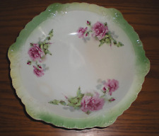 Antique 10" SEVRES SERVING BOWL White w/Scalloped Green Trim & Red Roses