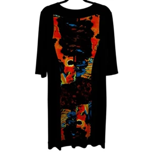 Eva Varro Abstract Print Knit Jersey Boat Neck 3/4 Sleeve Dress Black Size XL - Picture 1 of 6