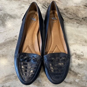 NUTURE Black Leather Woven Slip-On Women's Flat Shoes Sz 8M EUC - Picture 1 of 8