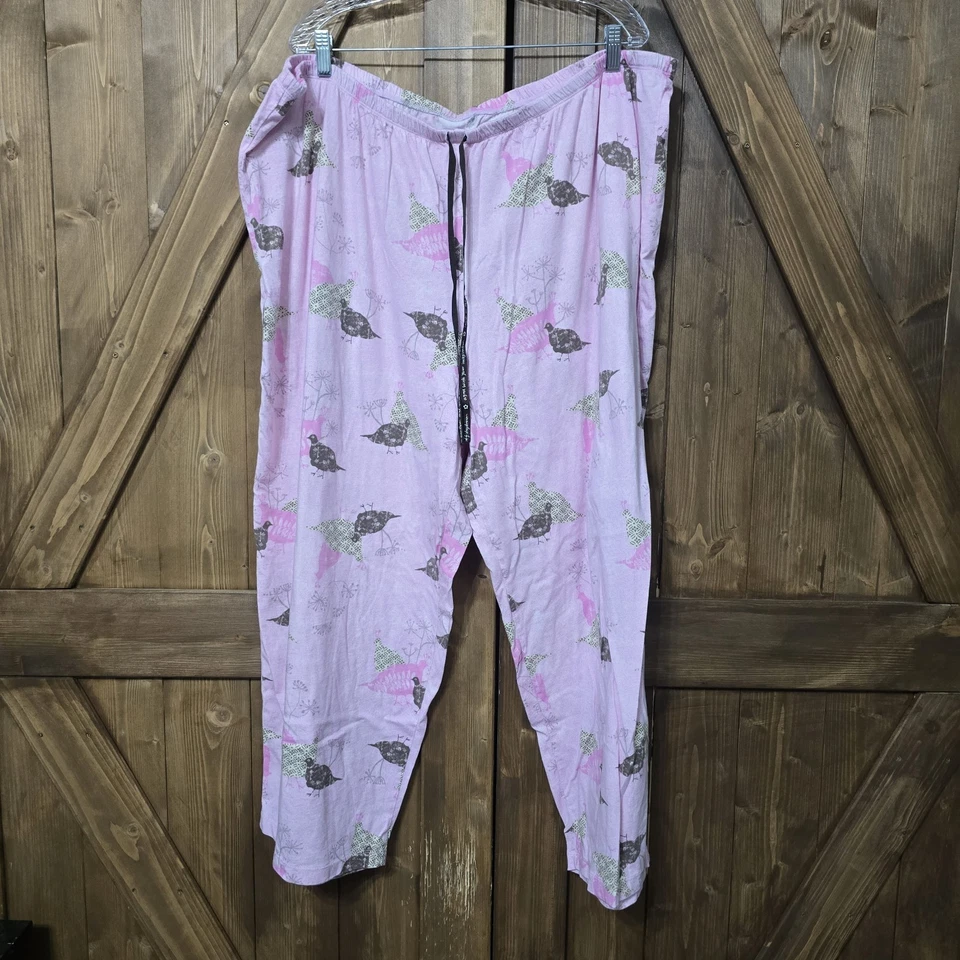 HUE Women’s Pajama Pants 3X Pink Bird Print Cotton Lounge Sleepwear - Image 1 of 4