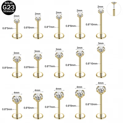 Piercing labial de titanio 16G/18G/20G circonita cúbica pendiente de cartílago empujar en labio Labret Foto 1 de 4