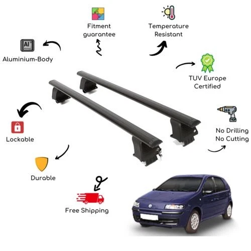 Juego de barras transversales de techo desnudo para FIAT Punto II 188 5 puertas 99-07 color negro Foto 1 de 4