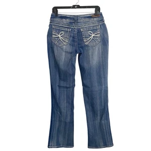 Wallflower Denim Jeans Womens 7 Distressed Stretch Mid Rise Medium Wash Boot Cut - Picture 1 of 8